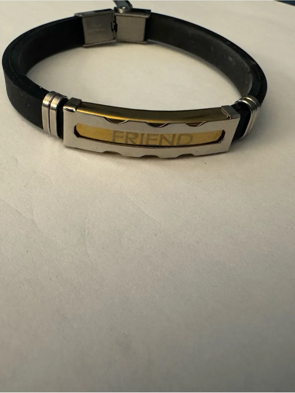 Black Silicone Men’s Bracelet with Silver & Gold Plated Accent